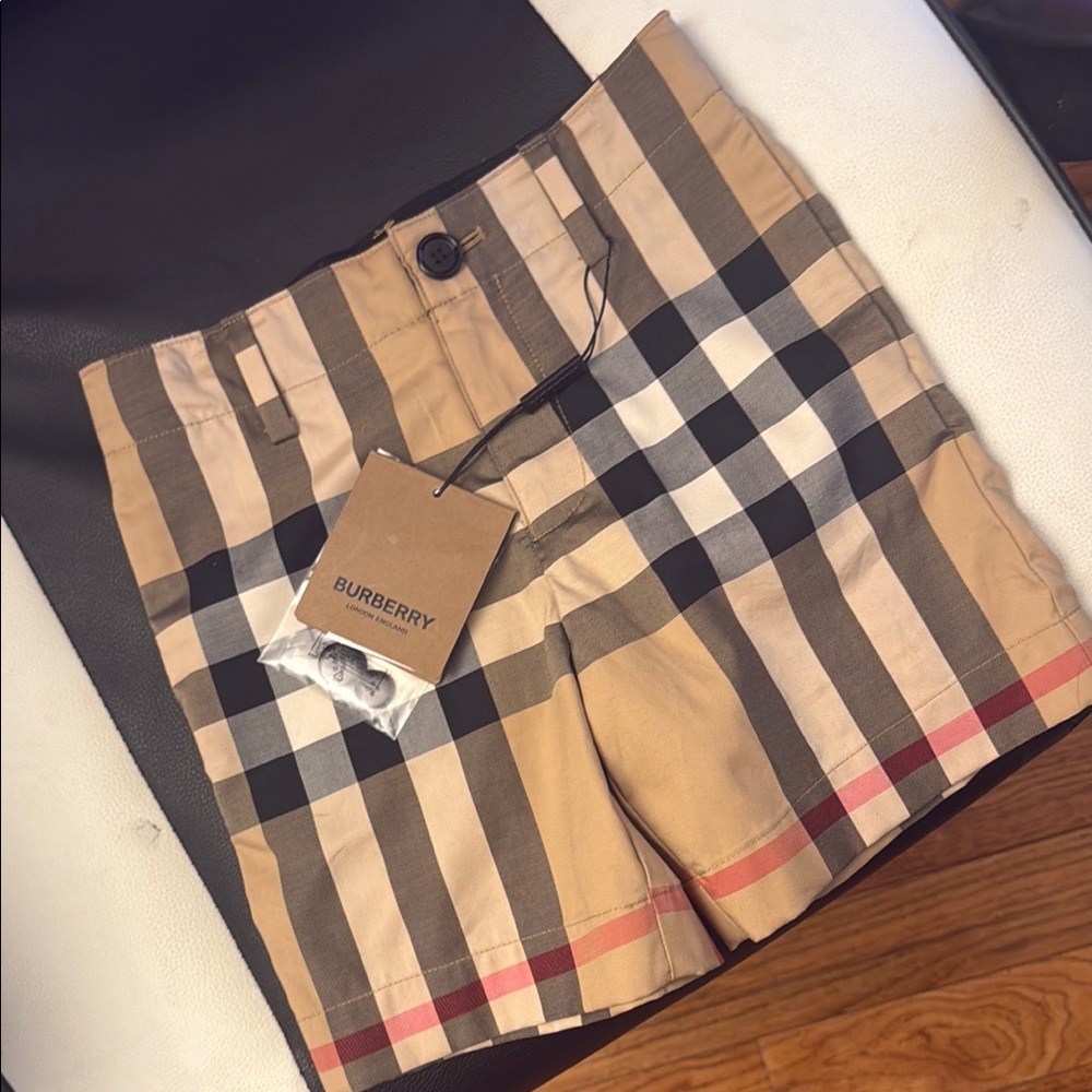 Burberry Plaid Shorts in Tan and Red